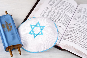 Torah with knitted kippah