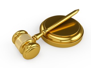 Fototapeta na wymiar 3D rendering Golden gavel, Judge Hammer