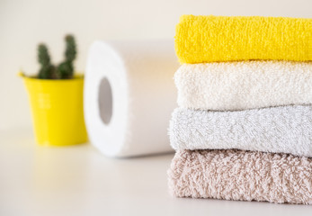 Clean cotton towels and paper towels