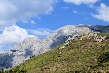 view on the Biokovo mountains near Baska Voda, Croatia