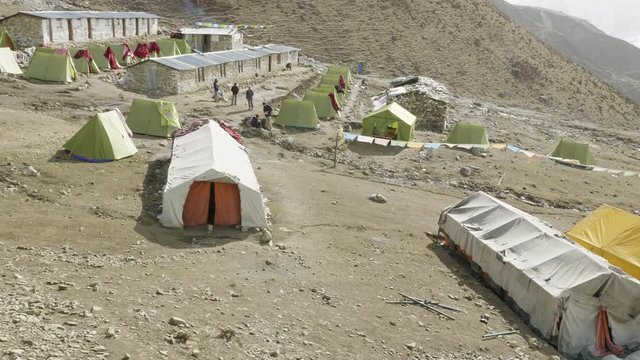 Darmasala tent camp on Larke Pass, 4500m altitude . Manaslu circuit trek.