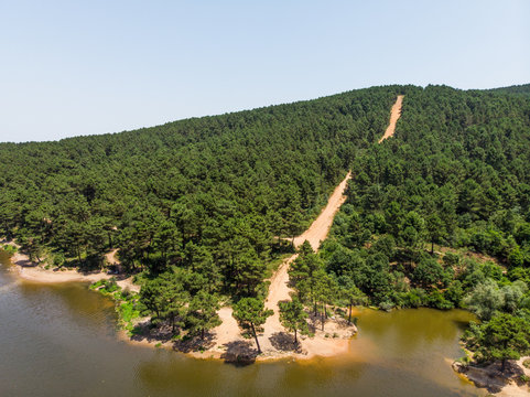 Aerial Drone View of Aydos Forest Lake in Istanbul