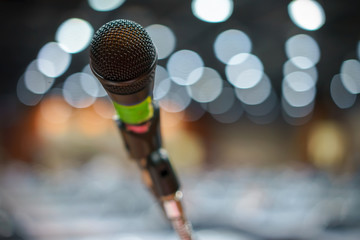 Microphone in concert on the grand stage in the shopping center.