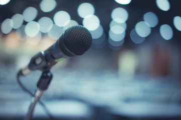 Microphone in concert on the grand stage in the shopping center.