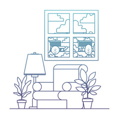 living room with houseplants and window vector illustration design