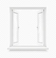 White classic plastic open window with windowsill. Transparent - 212108483