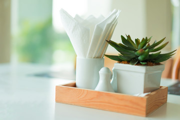 Tissue and tableware dishes are beautifully decorated.