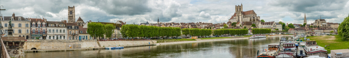 Fototapeta na wymiar Panoramic view of Auxerre, capital of the Yonne department and the fourth-largest city in Burgundy