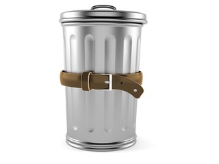 Trash can with tight belt