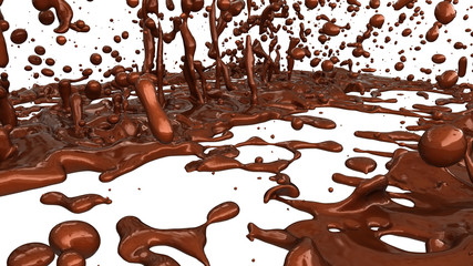 Melting chocolate or cocoa coffee splashes and droplets
