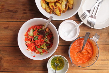 Delicious summer food and wooden table