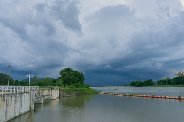 Fototapeta premium Scenery of Mae Klong Dam before sunset in Kanchanaburi, Thailand.