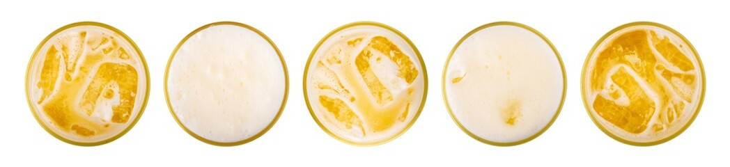 glass of beer isolated on white background, top view.