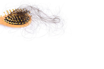 Hair loss, hair fall everyday serious problem, on white background.