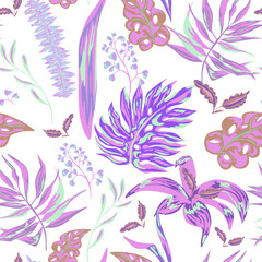 Vector summer tropical leaves, exotic greeting card