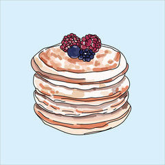 Vector pancakes illustration on pastel background.
