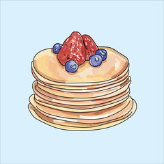 Vector pancakes illustration on pastel background.
