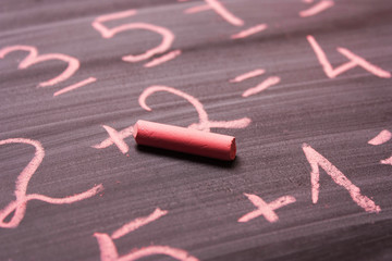 The pink chalk is written . Concept of study, school