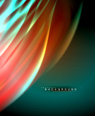Neon glowing wave, magic energy and light motion background. Vector wallpaper template