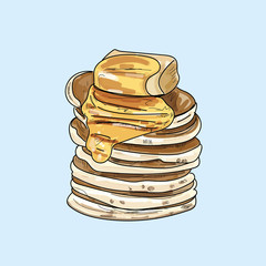 Vector pancakes illustration on pastel background.
