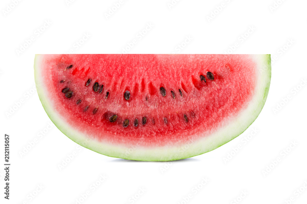 Wall mural one slice of tasty fresh watermelon isolated on white background