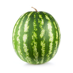 One whole green watermelon isolated on white background.