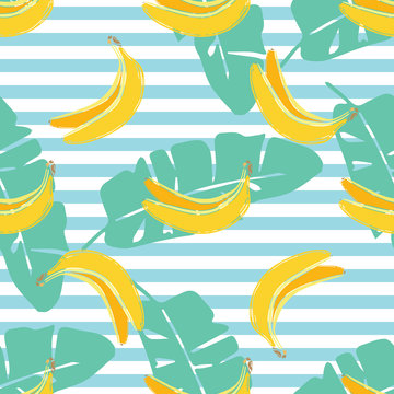 Banana vector seamless pattern. Cartoon fruit stylish texture.