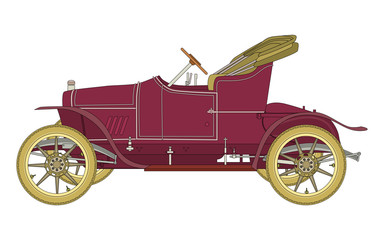 Illustration of a retro roadster. Color image of an old two-seater sports car.