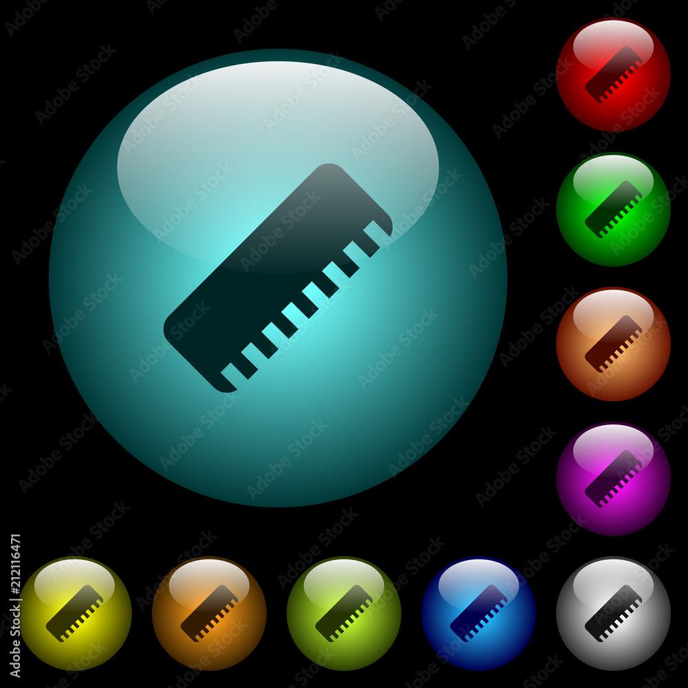 Poster ruler icons in color illuminated glass buttons
