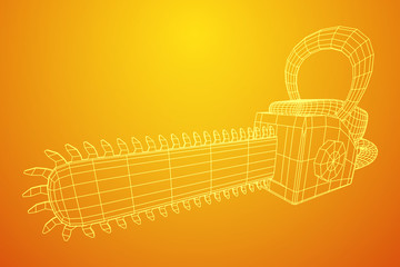 Chainsaw model. Wireframe low poly mesh vector illustration