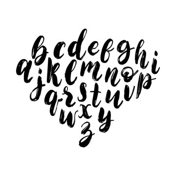 Vector hand lettering alphabet.Font of dry brush style. Calligraphy font letters on white background.