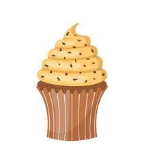 Vanilla cupcake with sprinkles. Isolated on white background. Vector illustration.