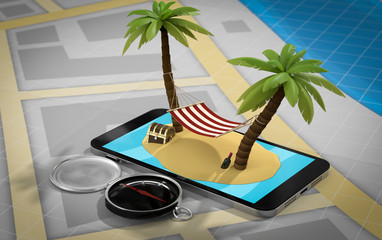 3D Smartphone mit Kompass Urlaub