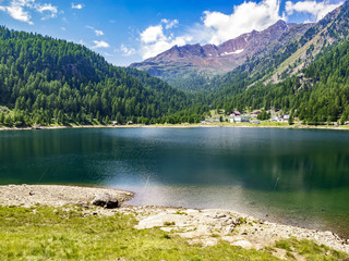 View to Lake Fontana Bianca in Ulten Valley, Stelvio National Park - the largest in Italy with...