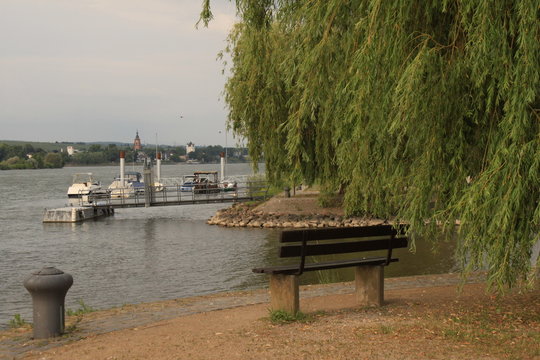 Rheinufer in Heidenfahrt, Blick hin&uuml;ber nach Eltville