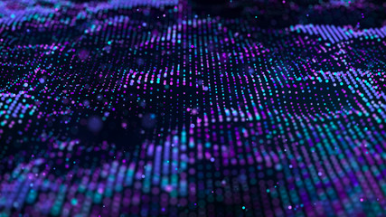 Violet computer technology background. Big data visualization. Technology landscape. Futuristic illustration.