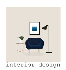 vector interior design elements. living room  furniture illustration. designer trendy  home style 