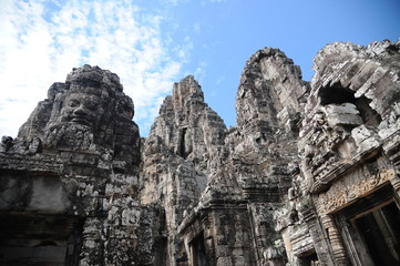 The Bayon is a well-known and richly decorated Khmer temple at Angkor in Cambodia. Built in the late 12th or early 13th century as the official state temple of the Mahayana Buddhist King Jayavarman VI