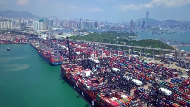 Top view over container terminal in Hong Kong