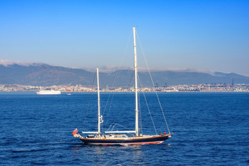 Fototapeta premium Gibraltar bay panoramic view with ships at anchorage