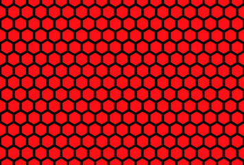 3d rendering. black hexagonal hole pattern grate on red wall background.