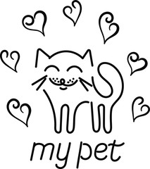 Obraz premium Happy cat, hearts, lettering MY PET