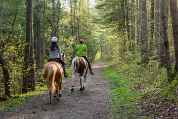  Two women horseback riding in the forest. © LorneChapmanPhoto