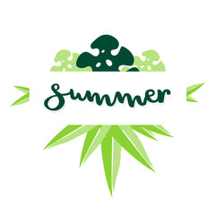 Summer lettering. Tropical leaves. Vector illustration, flat design