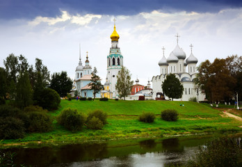 Fototapeta na wymiar Kremlin (Cathedral) Square at sunny day in Vologda, Russia