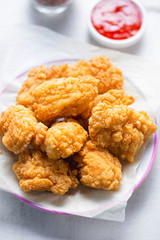 Chicken chunks with batter, sweet chilli dip 