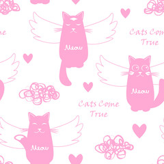 Seamless pattern with flying cats