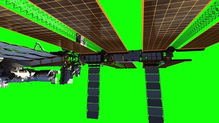 International Space Station On Green Screen. 3D Animation.