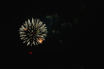 A beautiful bright colorful salute in the night sky of a big city due to a holiday