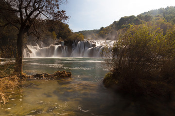 Swollen waterfall after heavy rains on Krka River, Krka national park in Croatia